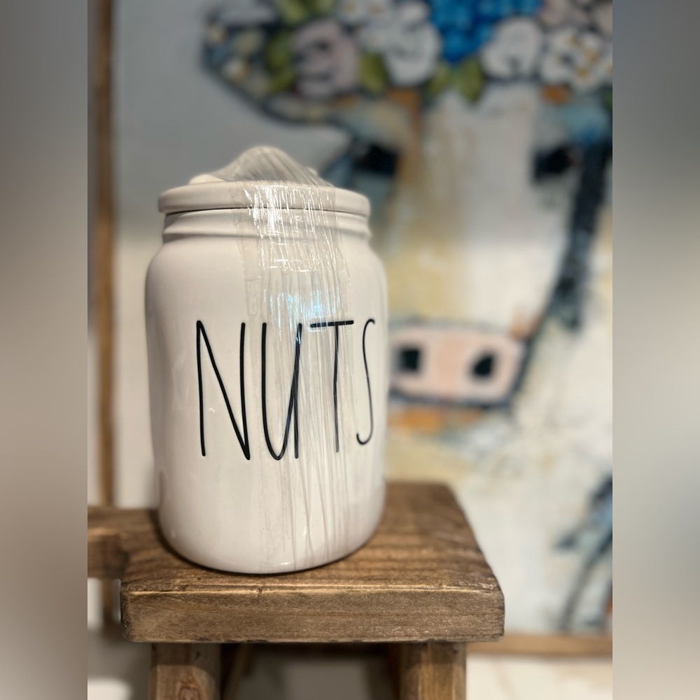 NWOT Rae Dunn Artisan Collection 6” Tall Ceramic Canister White Black NUTS
